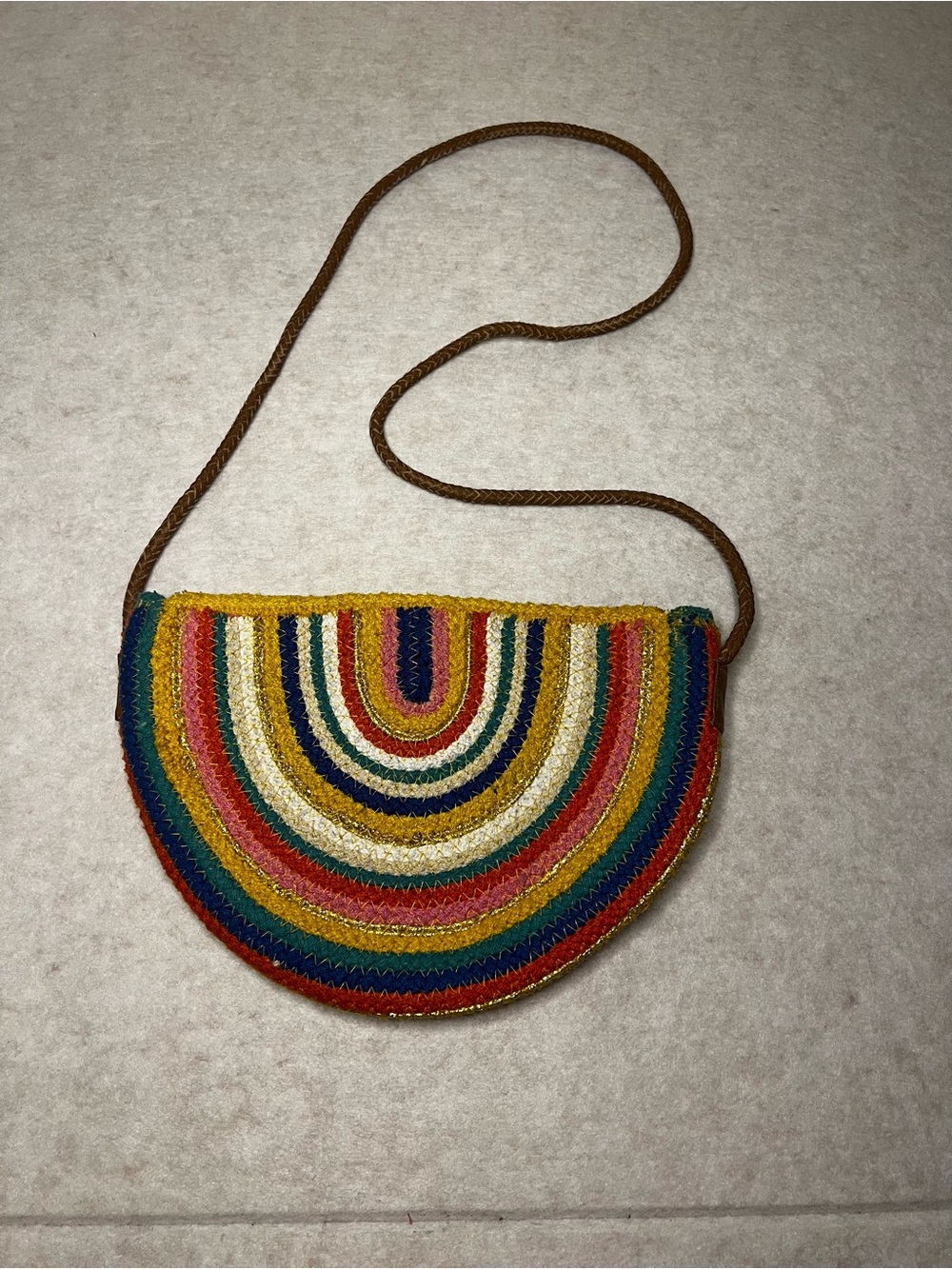 American Eagle Rainbow Woven Crossbody Bag Purse Crescent Boho Festival